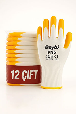 Beybi Pn5 Sarı Nitril İş Eldiveni Tam Kaplama – 12’Li Paket