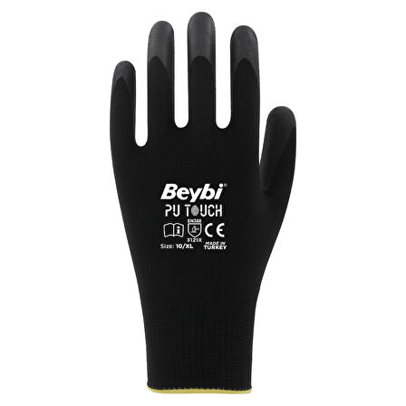 Beybi Pu Touch Siyah İş Eldiveni - 12’Li Paket | Hafif, Esnek Ve Hassas Kavrama