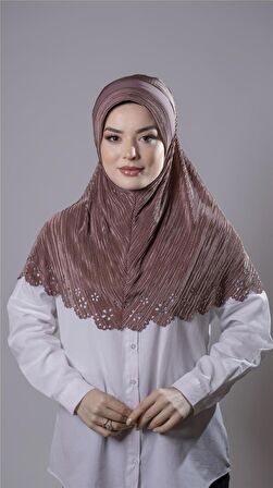 Vizon Pratik Hazır Geçmeli Tesettür Eşarp Fukuro Kumaş Piliseli Çiçek Desenli Lazer Kesim 1829_10
