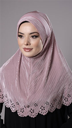 Violet Pratik Hazır Geçmeli Tesettür Eşarp Fukuro Kumaş Piliseli Çiçek Desenli Lazer Kesim 1829_21