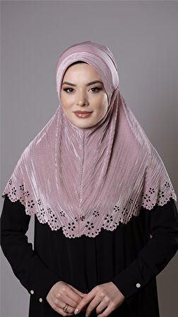 Violet Pratik Hazır Geçmeli Tesettür Eşarp Fukuro Kumaş Piliseli Çiçek Desenli Lazer Kesim 1829_21