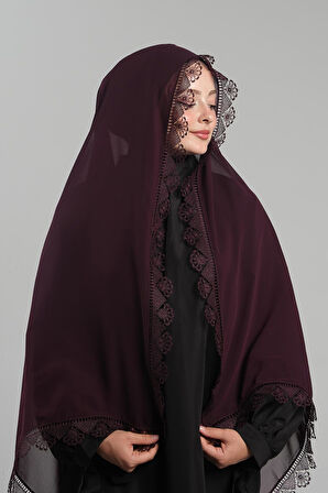 Mürdüm Namaz Başörtüsü Şal Şifon Güpürlü 202106_07