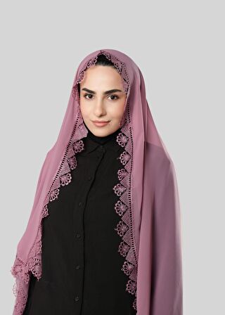 Gül Kurusu Namaz Başörtüsü Şal Şifon Güpürlü 202106_18