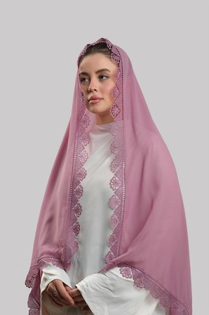 Gül Kurusu Namaz Başörtüsü Şal Şifon Güpürlü 202106_18