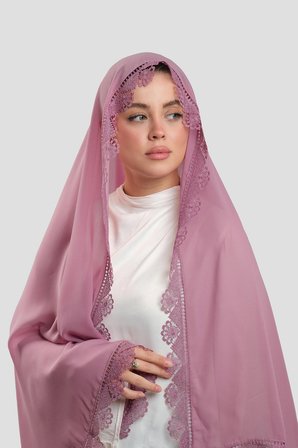 Gül Kurusu Namaz Başörtüsü Şal Şifon Güpürlü 202106_18