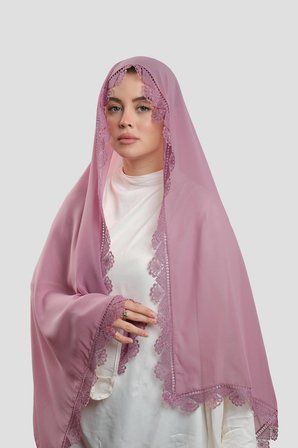 Gül Kurusu Namaz Başörtüsü Şal Şifon Güpürlü 202106_18