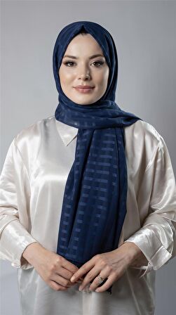 Lacivert Desenli Şal Şifon Kumaş Kareli Çizgili 202107_02