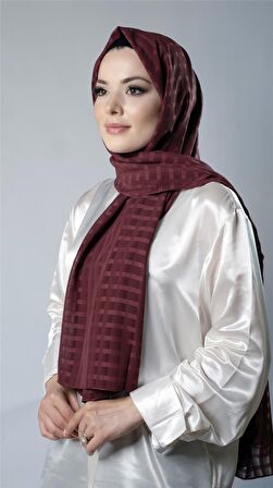 Bordo Desenli Şal Şifon Kumaş Kareli Çizgili 202107_16