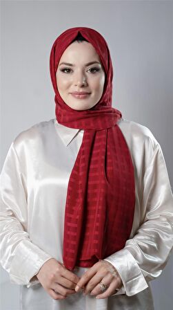Kırmızı Desenli Şal Şifon Kumaş Kareli Çizgili 202107_31