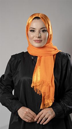 Turuncu Şerit Çizgili Şal Viskon Kumaş Bursa Dolama 202109_57