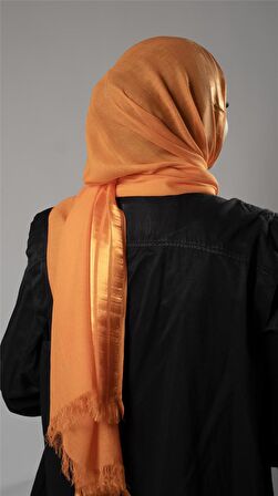 Turuncu Şerit Çizgili Şal Viskon Kumaş Bursa Dolama 202109_57