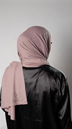 Gül Kurusu Pratik Hazır Geçmeli Tesettür Şal Örme Kumaş Taşlı Çiçek Desenli  2118C_18