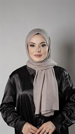 Vizon Pratik Hazır Geçmeli Tesettür Şal Örme Kumaş Taş Desenli 2118T_10