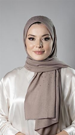 Koyu Vizon Pratik Hazır Geçmeli Tesettür Şal Örme Kumaş Taş Desenli 2118T_38