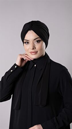 Siyah Pratik Hazır Geçmeli Tesettür Bone Sandy Kumaş Atkılı  2204_01