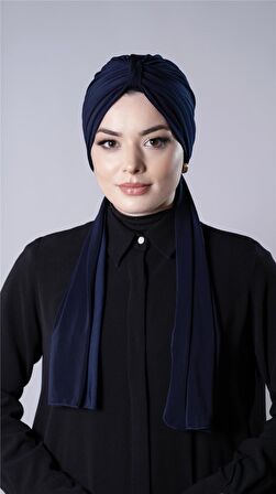 Lacivert Pratik Hazır Geçmeli Tesettür Bone Sandy Kumaş Atkılı  2204_02