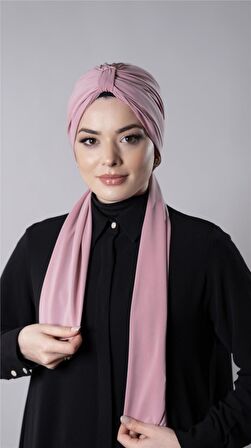 Pudra Pratik Hazır Geçmeli Tesettür Bone Sandy Kumaş Atkılı  2204_06