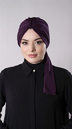 Mürdüm Pratik Hazır Geçmeli Tesettür Bone Sandy Kumaş Atkılı  2204_07