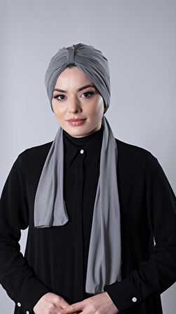 Gri Pratik Hazır Geçmeli Tesettür Bone Sandy Kumaş Atkılı  2204_15