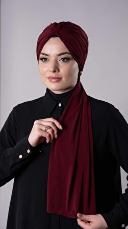 Bordo Pratik Hazır Geçmeli Tesettür Bone Sandy Kumaş Atkılı  2204_16