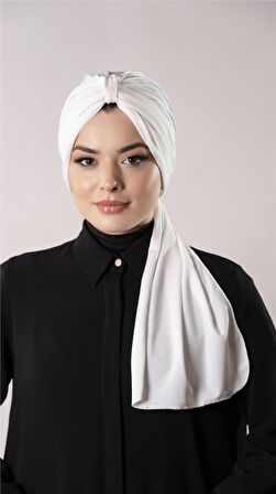 Krem Pratik Hazır Geçmeli Tesettür Bone Sandy Kumaş Atkılı  2204_40