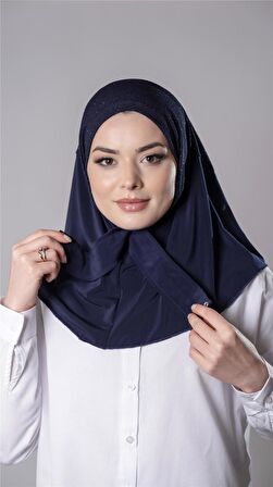 Lacivert Pratik Hazır Geçmeli Tesettür Eşarp Sandy Kumaş Arkadan Çıtçıtlı 2206_02