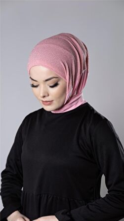 Pembe Pratik Hazır Geçmeli Tesettür Eşarp Sandy Kumaş Arkadan Çıtçıtlı 2206_04