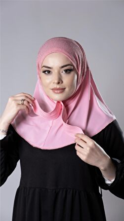 Pembe Pratik Hazır Geçmeli Tesettür Eşarp Sandy Kumaş Arkadan Çıtçıtlı 2206_04