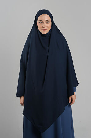 Lacivert Pratik Hazır Geçmeli Tesettür Eşarp Medine İpeği Bağcıklı Sufle Hijab 2301_02
