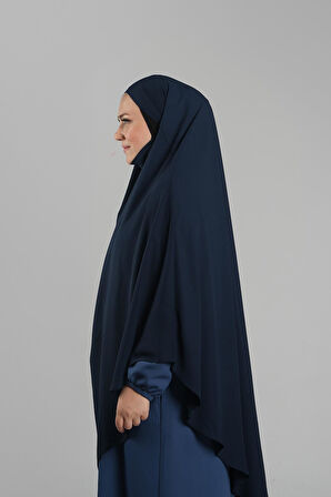 Lacivert Pratik Hazır Geçmeli Tesettür Eşarp Medine İpeği Bağcıklı Sufle Hijab 2301_02