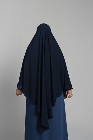 Lacivert Pratik Hazır Geçmeli Tesettür Eşarp Medine İpeği Bağcıklı Sufle Hijab 2301_02