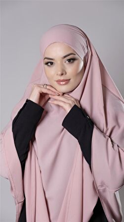Pudra Pratik Hazır Geçmeli Tesettür Eşarp Medine İpeği Bağcıklı Sufle Hijab 2301_06