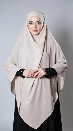 Bej Pratik Hazır Geçmeli Tesettür Eşarp Medine İpeği Bağcıklı Sufle Hijab 2301_12