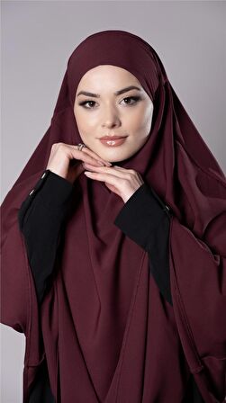 Bordo Pratik Hazır Geçmeli Tesettür Eşarp Medine İpeği Bağcıklı Sufle Hijab 2301_16