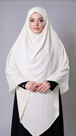 Krem Pratik Hazır Geçmeli Tesettür Eşarp Medine İpeği Bağcıklı Sufle Hijab 2301_40