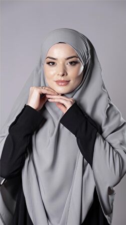 Gri Pratik Hazır Geçmeli Tesettür Eşarp Medine İpeği Bağcıklı Çift Katlı Sufle Hijab 2302_15
