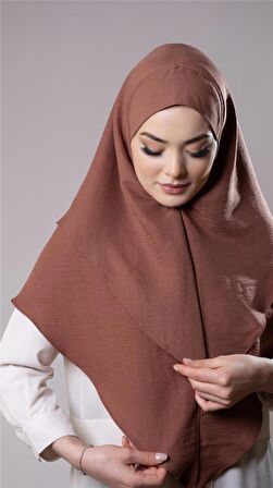 Kiremit Pratik Hazır Geçmeli Tesettür Eşarp Pamuk Caz Kumaş Çift Katlı Düz Hijab 2303_05
