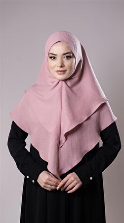 Pudra Pratik Hazır Geçmeli Tesettür Eşarp Pamuk Caz Kumaş Çift Katlı Düz Hijab 2303_06