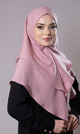 Pudra Pratik Hazır Geçmeli Tesettür Eşarp Pamuk Caz Kumaş Çift Katlı Düz Hijab 2303_06