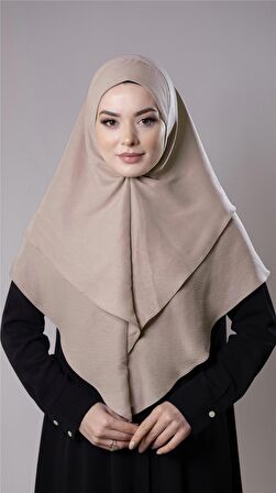 Bej Pratik Hazır Geçmeli Tesettür Eşarp Pamuk Caz Kumaş Çift Katlı Düz Hijab 2303_12