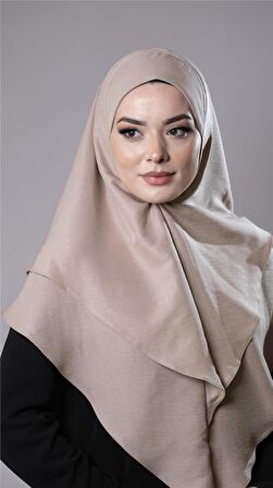 Bej Pratik Hazır Geçmeli Tesettür Eşarp Pamuk Caz Kumaş Çift Katlı Düz Hijab 2303_12