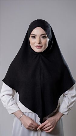 Siyah Pratik Hazır Geçmeli Tesettür Eşarp Pamuk Caz Kumaş Tek Katlı Çapraz Hijab 2305_01