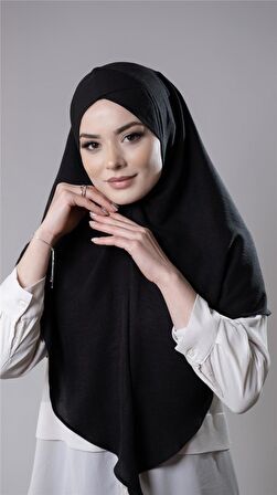 Siyah Pratik Hazır Geçmeli Tesettür Eşarp Pamuk Caz Kumaş Tek Katlı Çapraz Hijab 2305_01