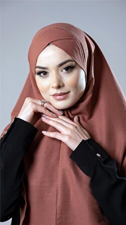Kiremit Pratik Hazır Geçmeli Tesettür Eşarp Pamuk Caz Kumaş Tek Katlı Çapraz Hijab 2305_05