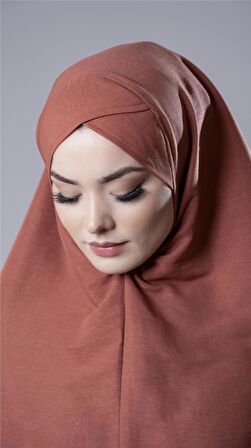 Kiremit Pratik Hazır Geçmeli Tesettür Eşarp Pamuk Caz Kumaş Tek Katlı Çapraz Hijab 2305_05