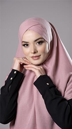 Pudra Pratik Hazır Geçmeli Tesettür Eşarp Pamuk Caz Kumaş Tek Katlı Çapraz Hijab 2305_06