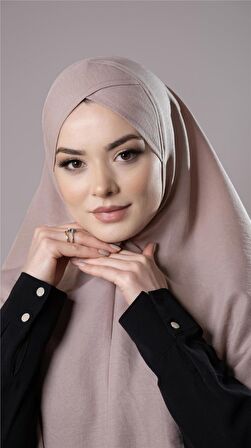 Bej Pratik Hazır Geçmeli Tesettür Eşarp Pamuk Caz Kumaş Tek Katlı Çapraz Hijab 2305_12