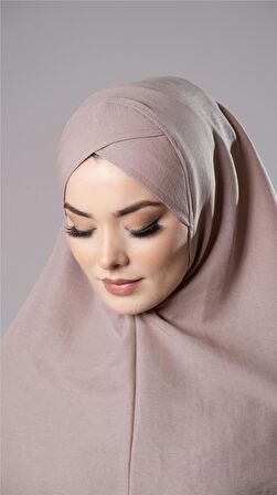 Bej Pratik Hazır Geçmeli Tesettür Eşarp Pamuk Caz Kumaş Tek Katlı Çapraz Hijab 2305_12