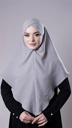 Gri Pratik Hazır Geçmeli Tesettür Eşarp Pamuk Caz Kumaş Tek Katlı Çapraz Hijab 2305_15