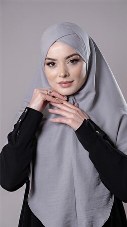Gri Pratik Hazır Geçmeli Tesettür Eşarp Pamuk Caz Kumaş Tek Katlı Çapraz Hijab 2305_15
